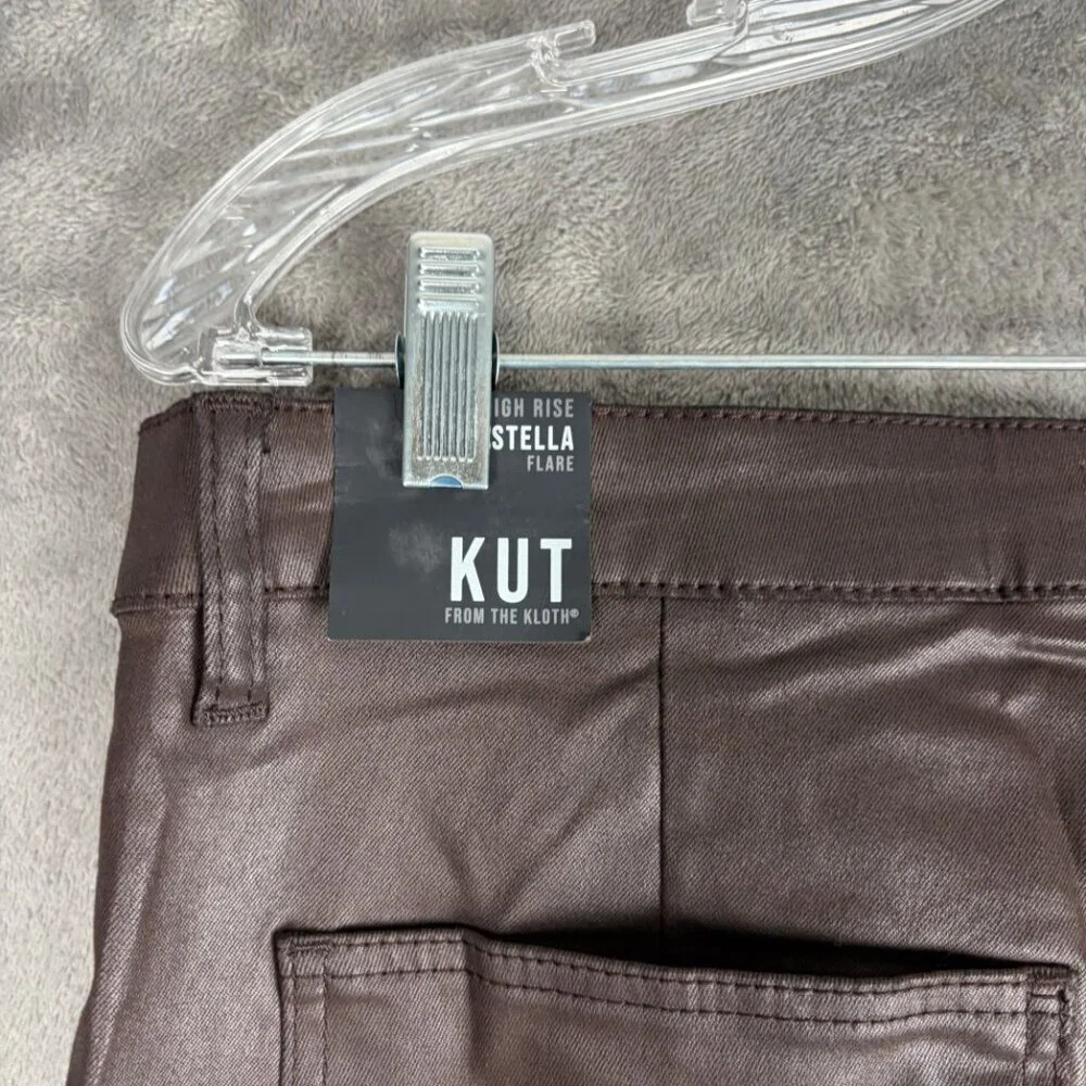 KUT From the Kloth Stella High Rise Flare Pants Women’s 14 Brown Y2K Raw Hem - Picture 7 of 9